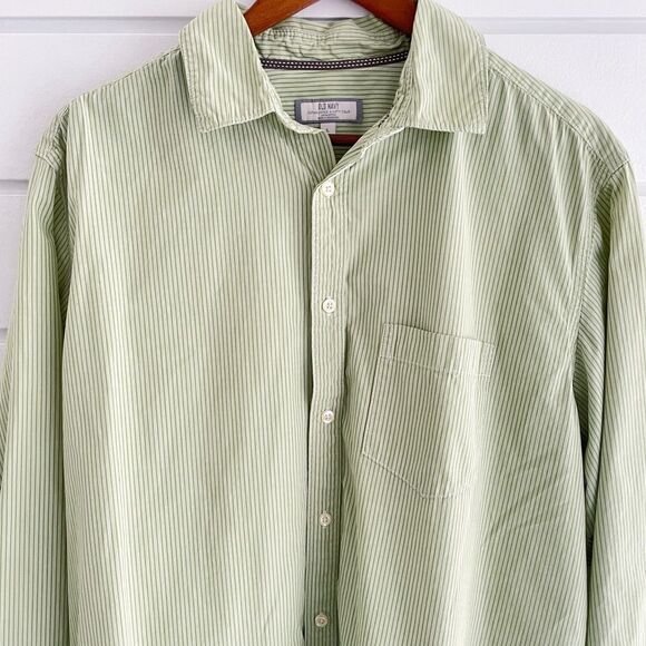 Old Navy Nen’s Green & White Stripe Casual Cotton Button Down Shirt Size Large - Picture 3 of 6